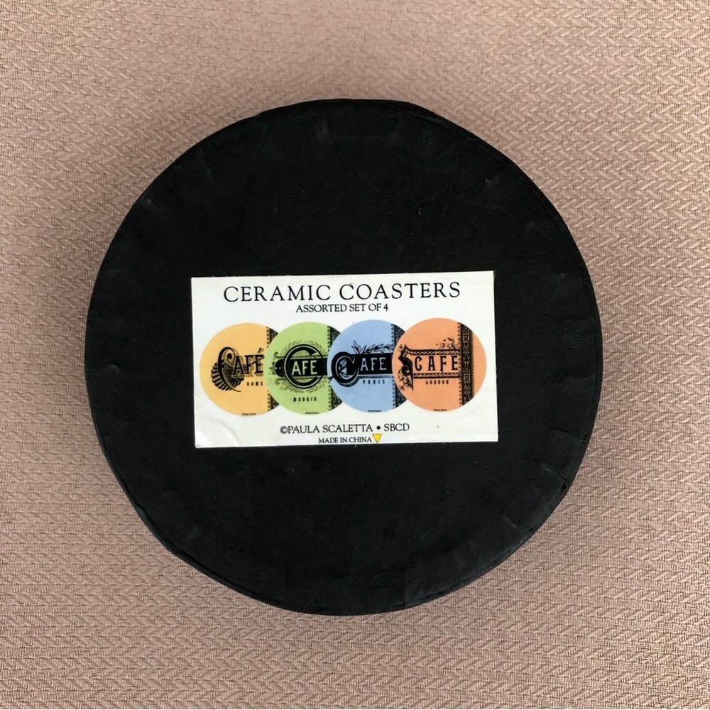 Paula Scaletta Ceramic Coaster Set of 4 European Cities Cafe Sign - Picture 5 of 9